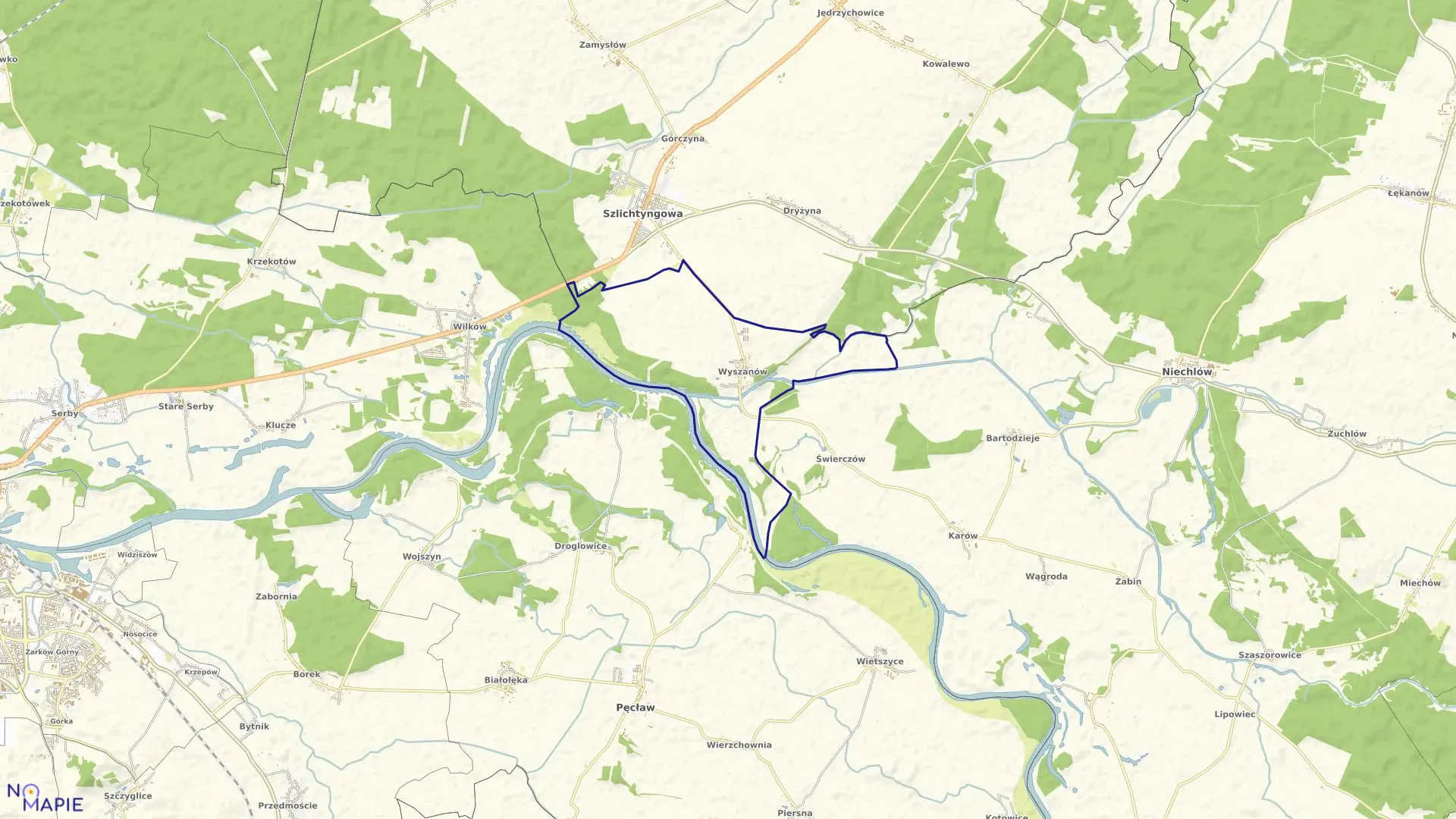 Mapa obrębu WYSZANÓW w gminie Szlichtyngowa